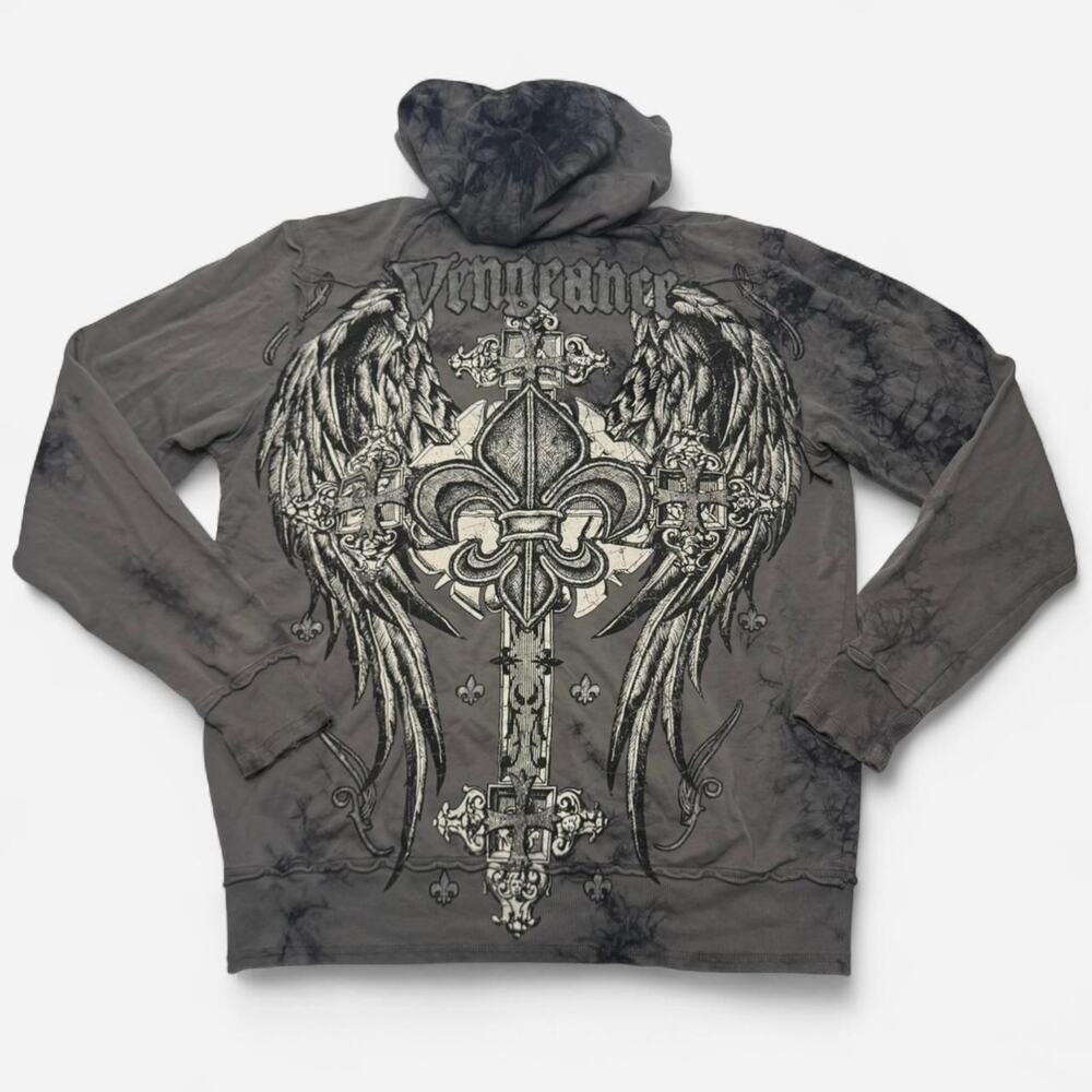 Raw State Premium Graphic Zip Hoodie Y2K Gothic Biker Vintage Size L